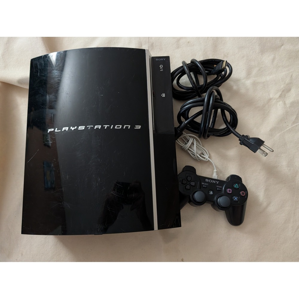 Sony PlayStation 3 PS3 Fat Console 80GB Black CECHL01 Bundle Controller Working